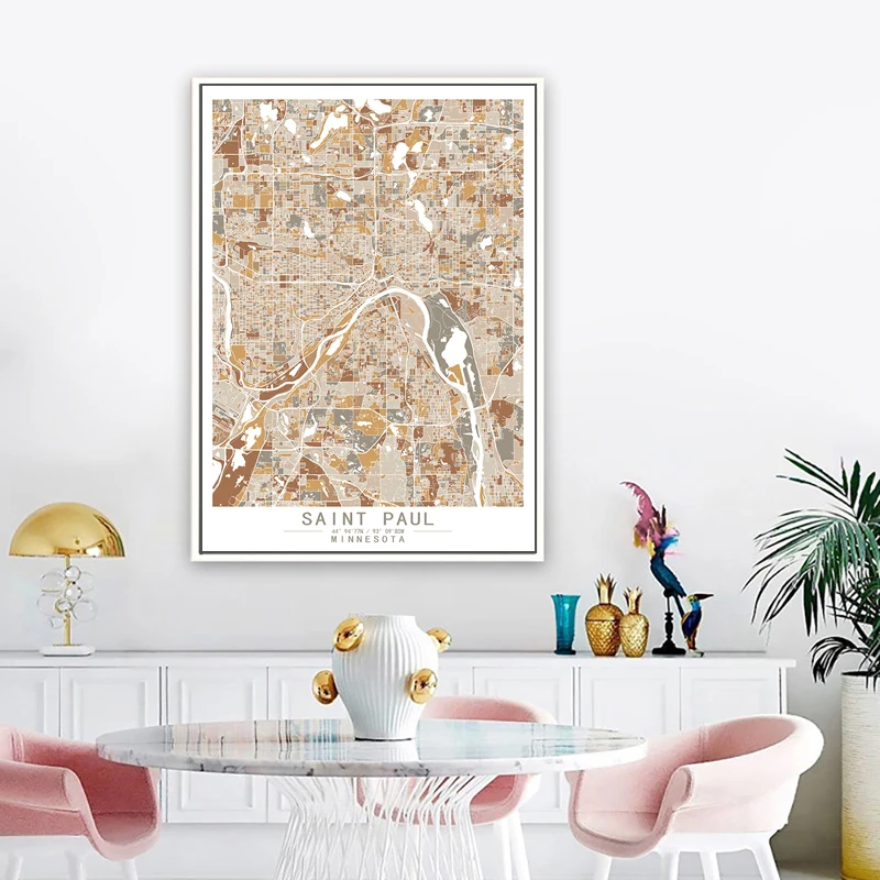 Saint Paul Minnesota America Colour World City Map Abstract Canvas Paintings Wall Art Print Poster Picture Home Decor