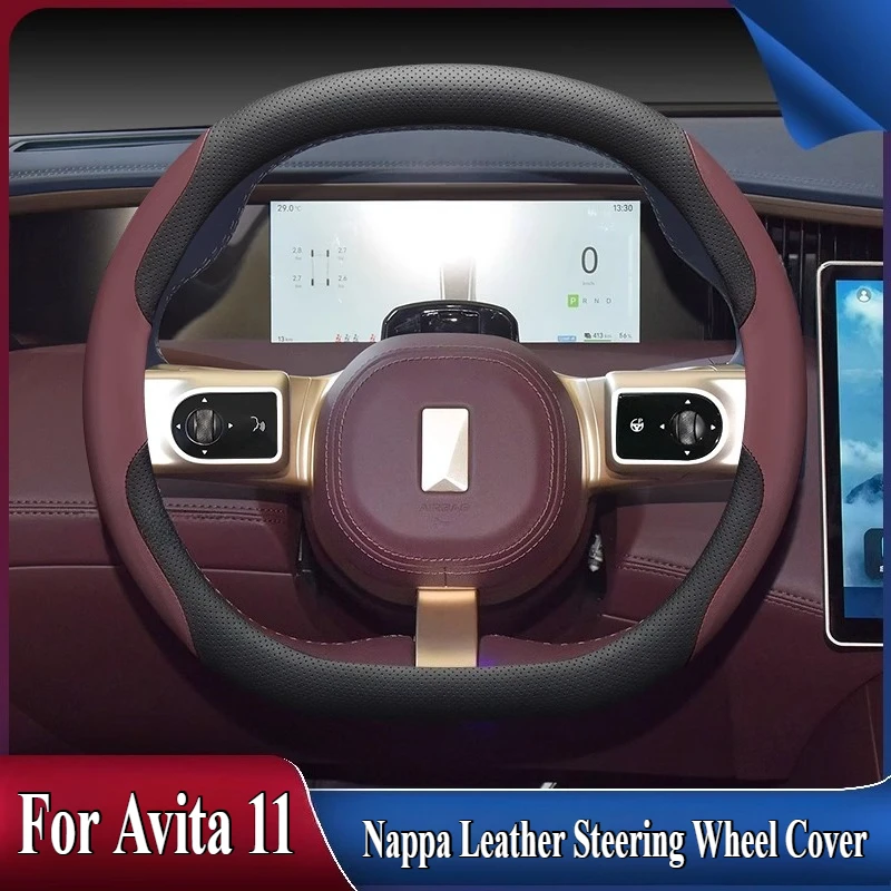 

For Avita 11 2022-2024 Ultrathin Nappa Leather Steering Wheel Cover Anti Slip Four Season Universal Car Interior Accessories