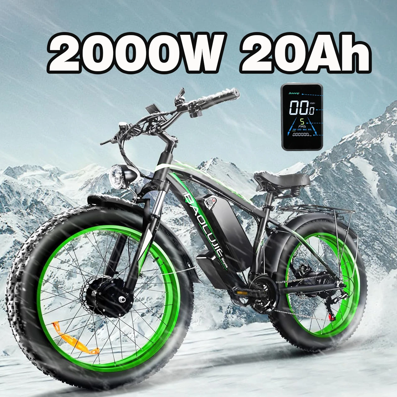 

2000 Вт Двойной Мотор Ebike 48 в 20 Ач Съемная батарея 55 км/электрический велосипед 26 дюймов * 4,0 толстые шины Shim 21-скоростной Гидравлический дисковый тормоз