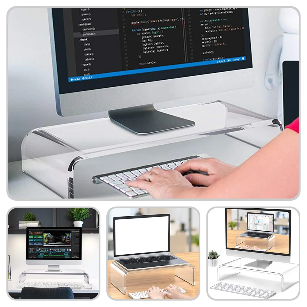 

Clear Acrylic Monitor Stand Laptop Riser Desktop Computer Screen Holder Compact Transparent Design for Office Workspace