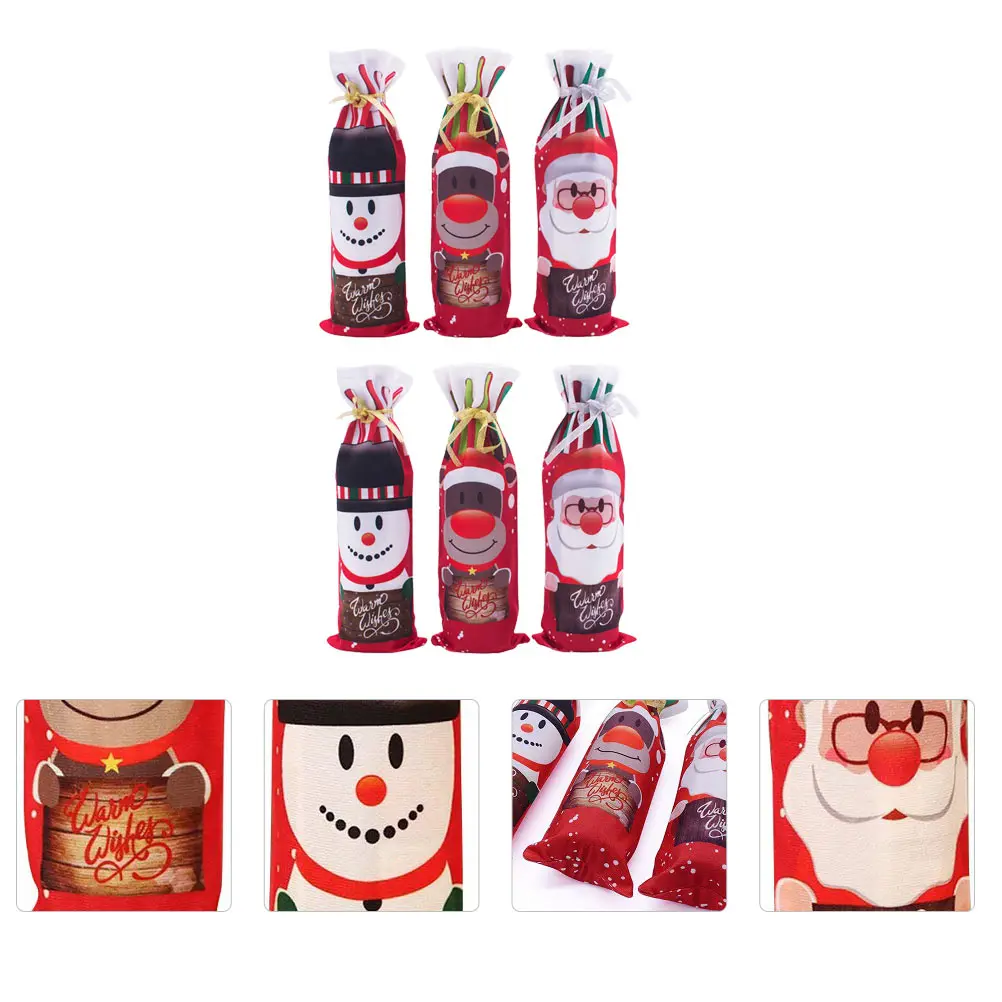 

6pcs High-Quality Christmas Ornament Decorative Bottle Bag Cloth Decorative Bag for Christmas Party Table Universal Size