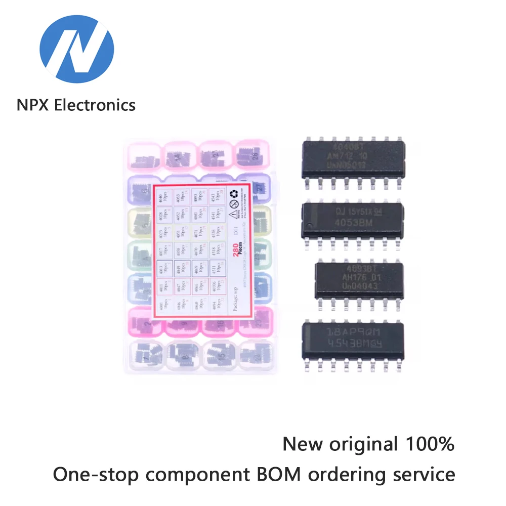 

28 types, 280 integrated circuits, IC surface mount SOP (4001 to 4543), 4000 logic chip combination kit