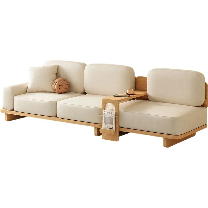 Multi-person small apartment living room solid wood straight row sofa cream style simple designer homestay reception side sofa