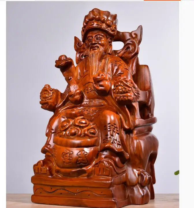 HOME Company store bring in wealth making money The God of CAI SHEN YE Handmade Yellow pear wood carving Buddha statue