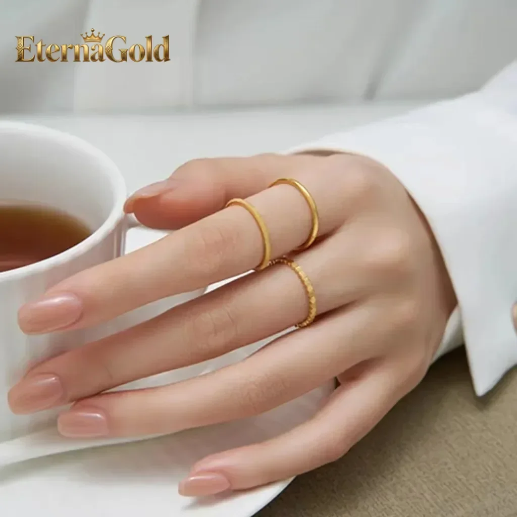EternaGold  9999 24K Yellow Gold Women's Hive Bracelet & Love Nest Ring, Symbol of Love