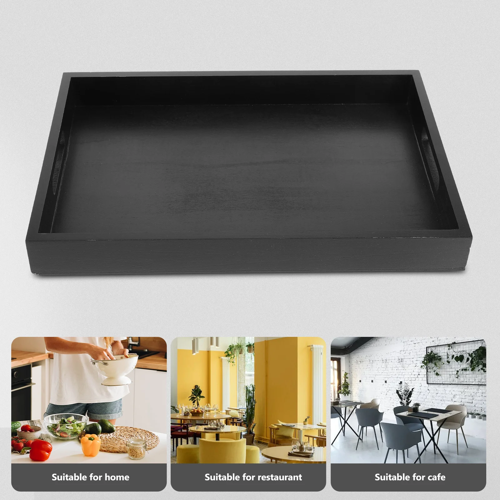 

Black Rectangular Wood Serving Tray Sturdy Food Snack Bread Tray for Restaurant Home Decorative Tea Snack Wood Serving Platters