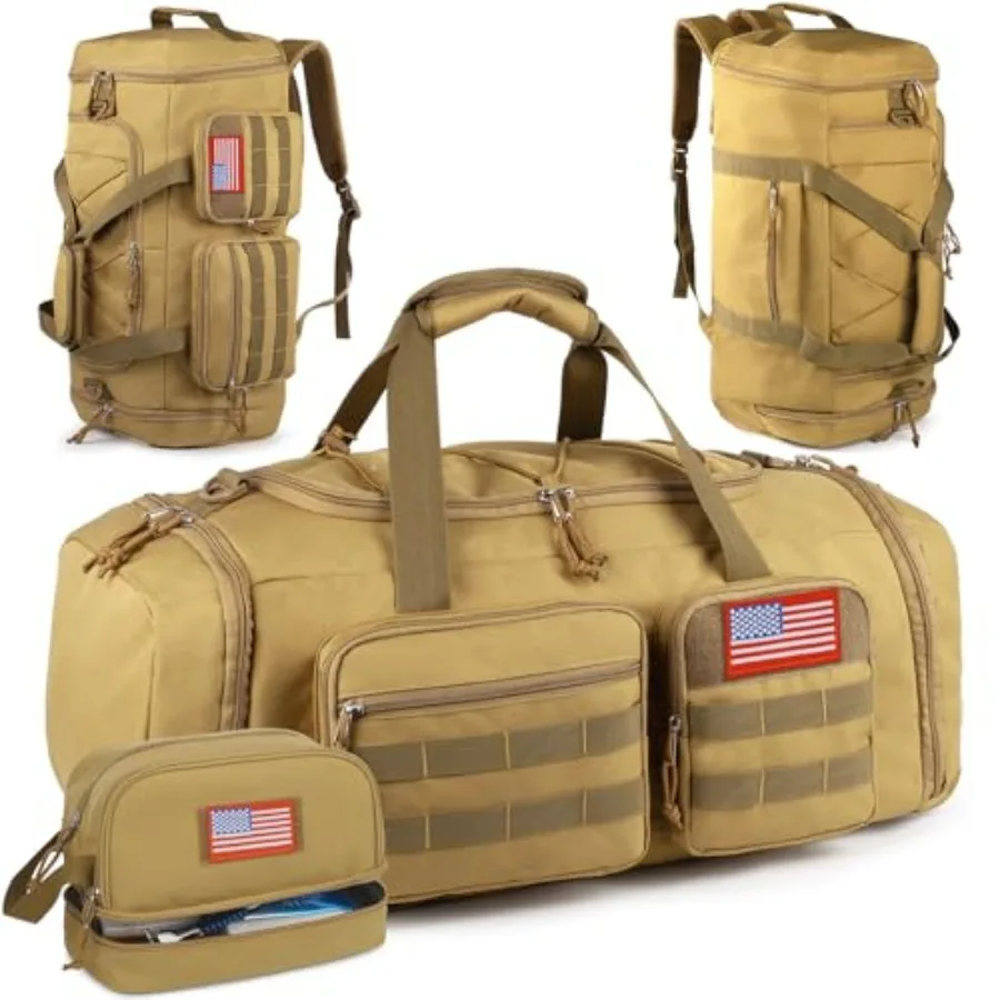 

Tactical Gym Bag for Men 50L 3 in 1 Sports Duffle Bag with Shoes Compartment for Travel, Water Resistant Travel Backpack Weeken