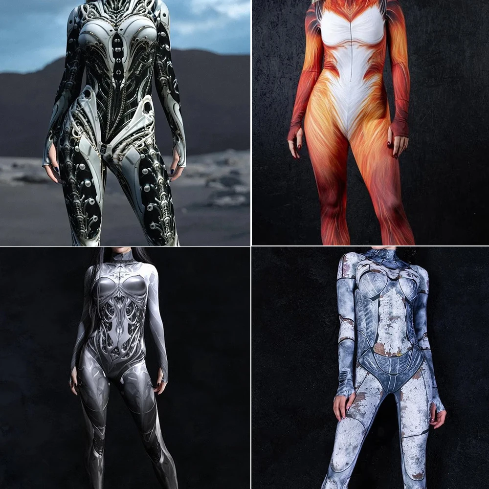 

Unisex Mechanical Armor Robot Warrior 3D Digital Printed Halloween Cosplay Jumpsuit Women Men Carnival Party Dress Up Costume