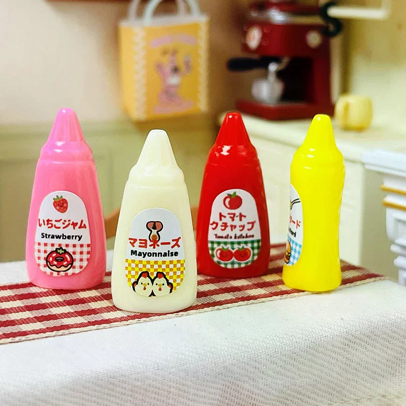 10 pçs casa de bonecas em miniatura jam mini ketchup fingir jogar comida para boneca decoração acessórios brinquedos