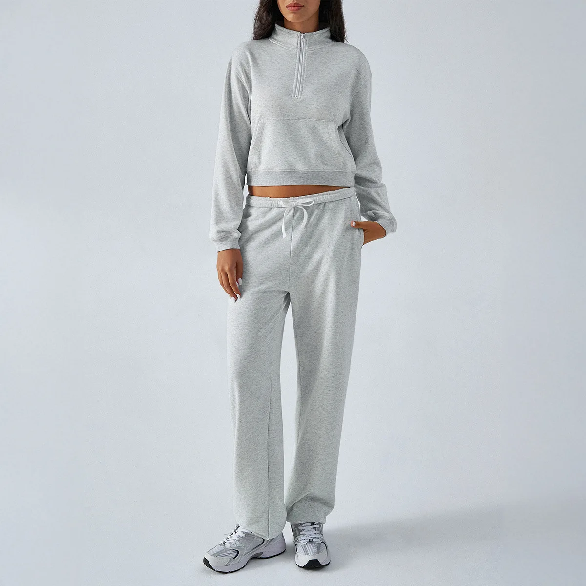2025 Autumn and Winter Leisure Sports Style, Solid Color Half-zipper Long-sleeved Sweater Pants Set Roupas Femininas Conjuntos
