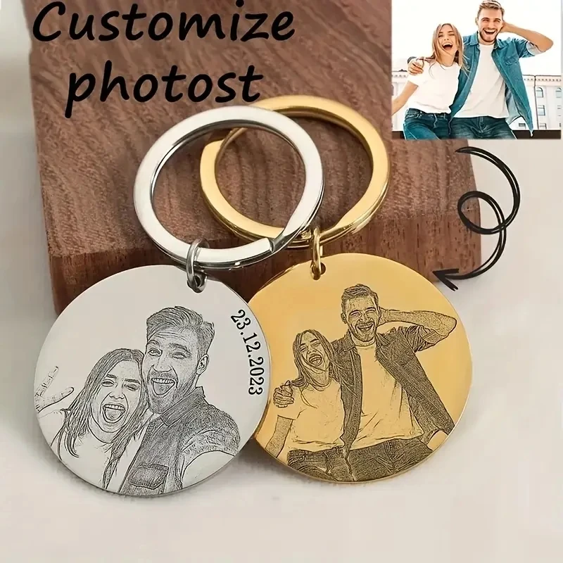 Personalized Engraved Portrait Key Ring, Photo Keychain Gift for Boyfriend, Girlfriend, Family & Friends  Anniversary, Valentine