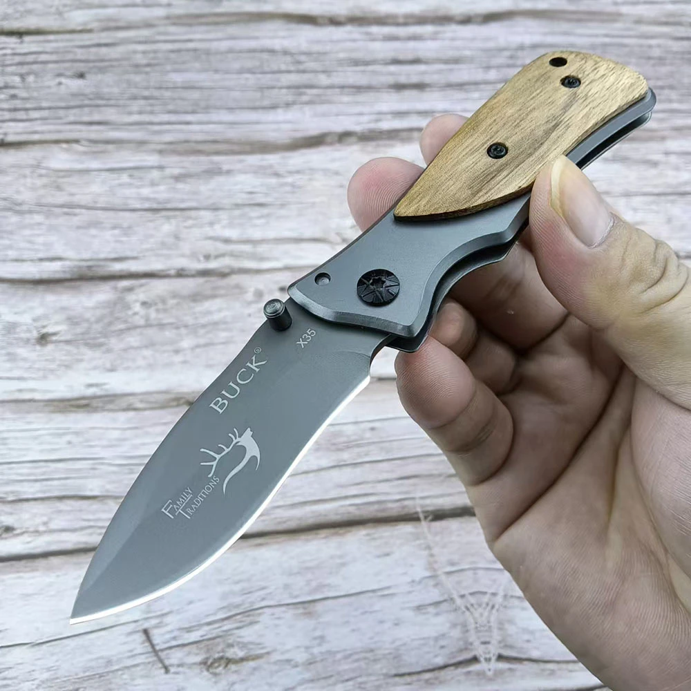 BK X35 Tactical Folding Knife Stainless Steel Blade 420 Steel+wooden Handle Outdoor Self-denfense Camping Hunting Pocket Knife