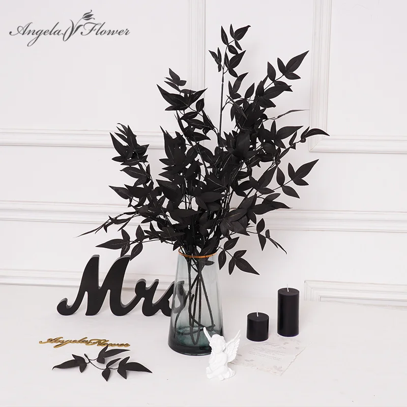 Black Artificial Silk Plant Leaves Branch Tiannan bamboo Dahlia Wedding Floral Material Home Table Vase Decor Accessories A2023