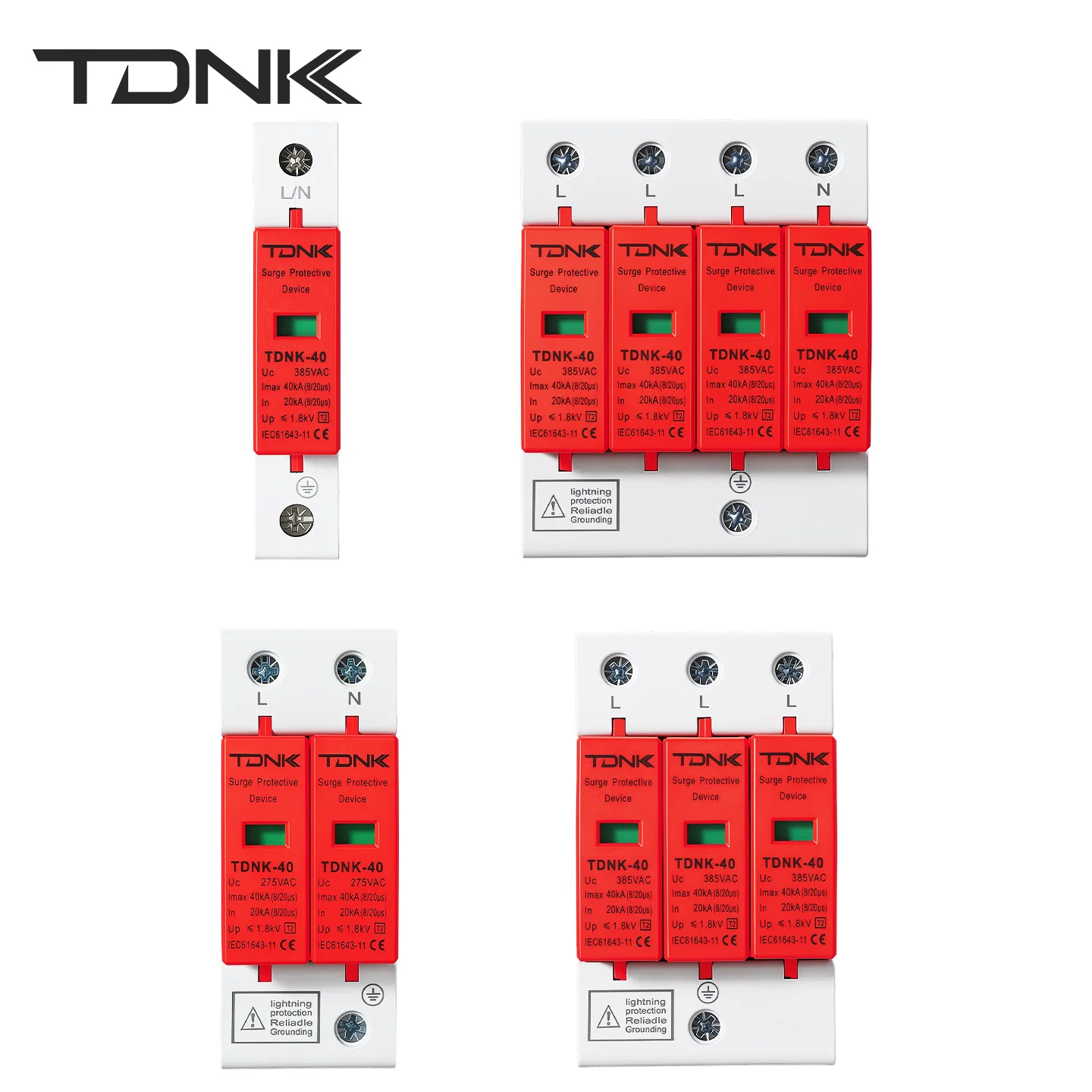 Protetor contra Surto de Tensão TDNK para Uso Doméstico e Industrial AC 1P 2P 3P 4P com Opções de 10-20KA, 20-40KA, 30-60KA