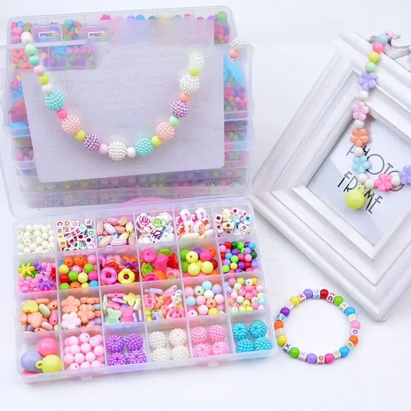 Kit for Make Bracelets Beads Toys for Children DIY 24 Grid Handmade Making Puzzles Beads for Girls Kit Girls Toys for 3 5 7 9 11