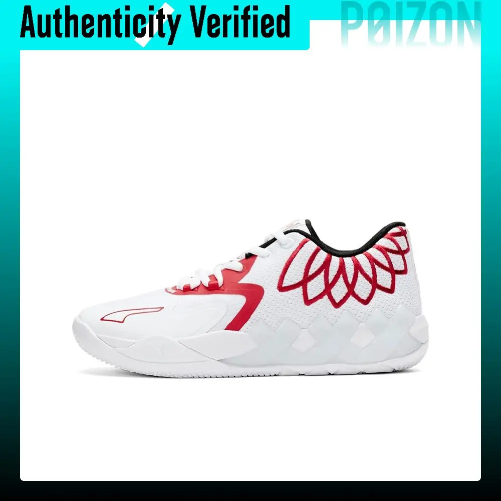 PUMA MB.01 Cushioning Slip Resistant Abrasion Resistant Low top Basketball Shoes Unisex White Red 376941-10
