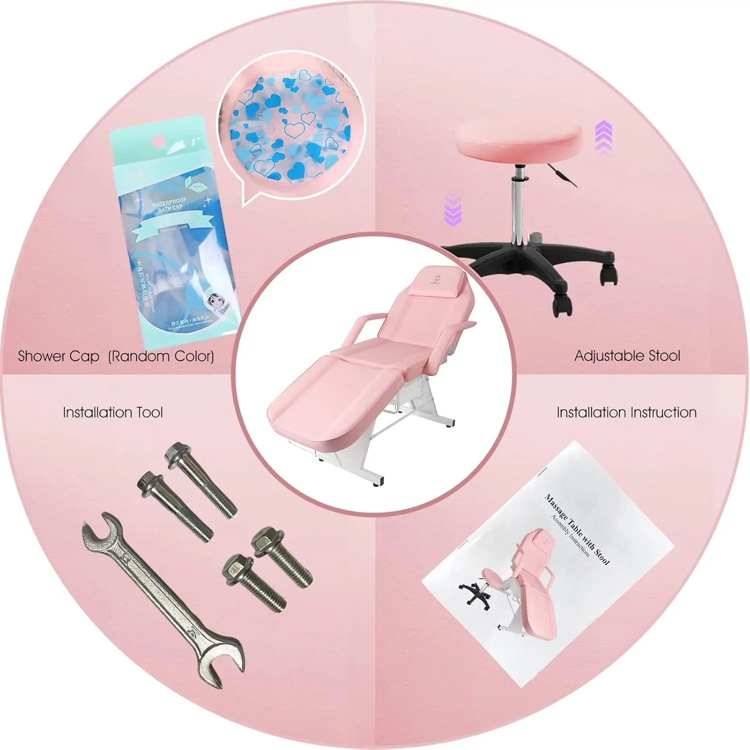 Silla Facial para tatuaje, cama de masaje con taburete hidráulico para masaje profesional, tratamiento de belleza de pestañas faciales, color rosa