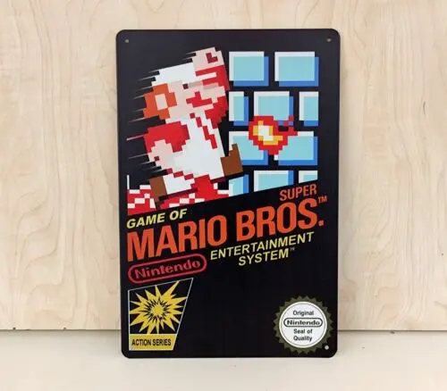Póster de metal de videojuego retro de Super Bros Nes - Tamaño de letrero: 20 * 30 cm - Aluminio