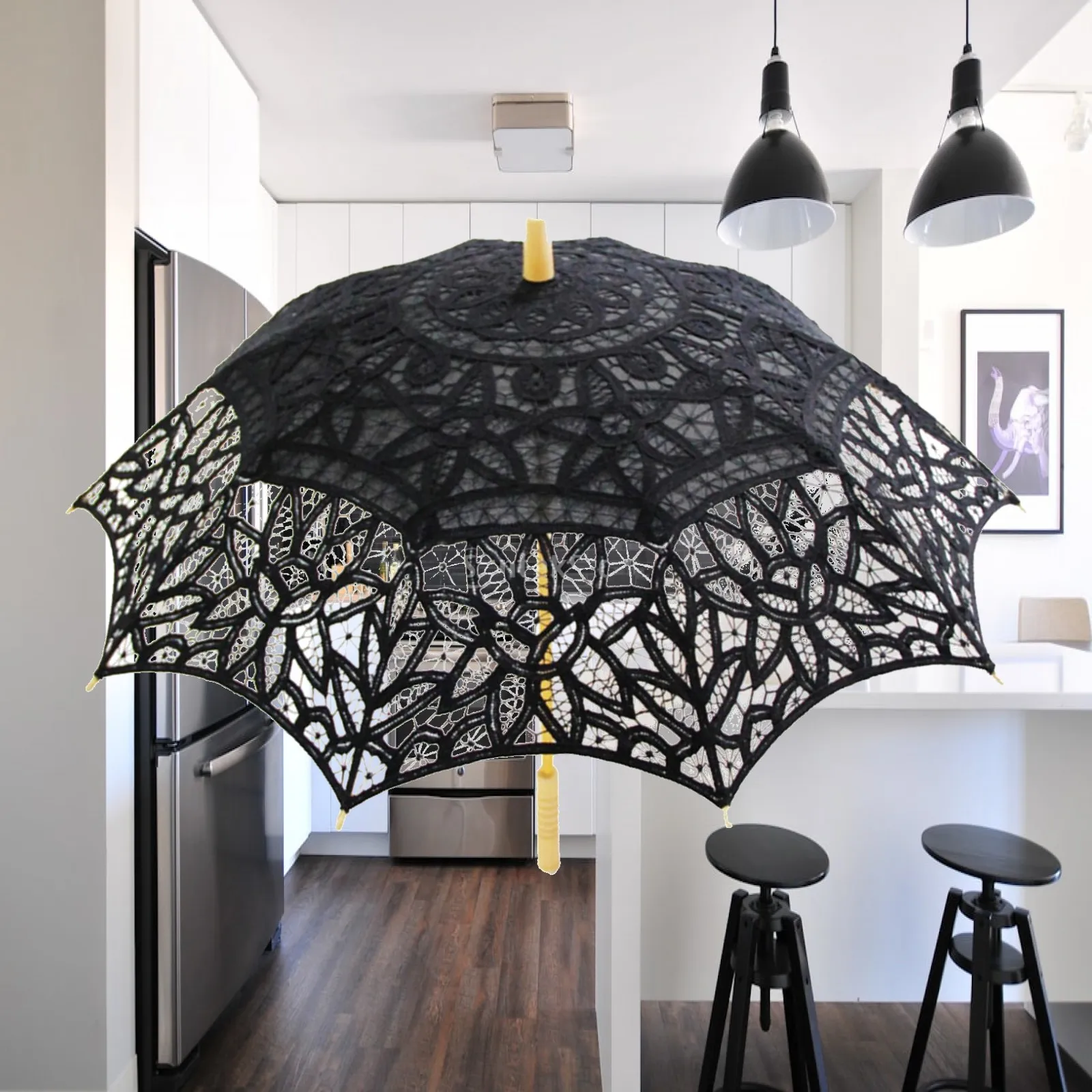 Handmade Lace Flower Wedding Parasol Wooden Handle Bridal Sun Umbrella Photo Accessory for Bridesmaid Party Decor