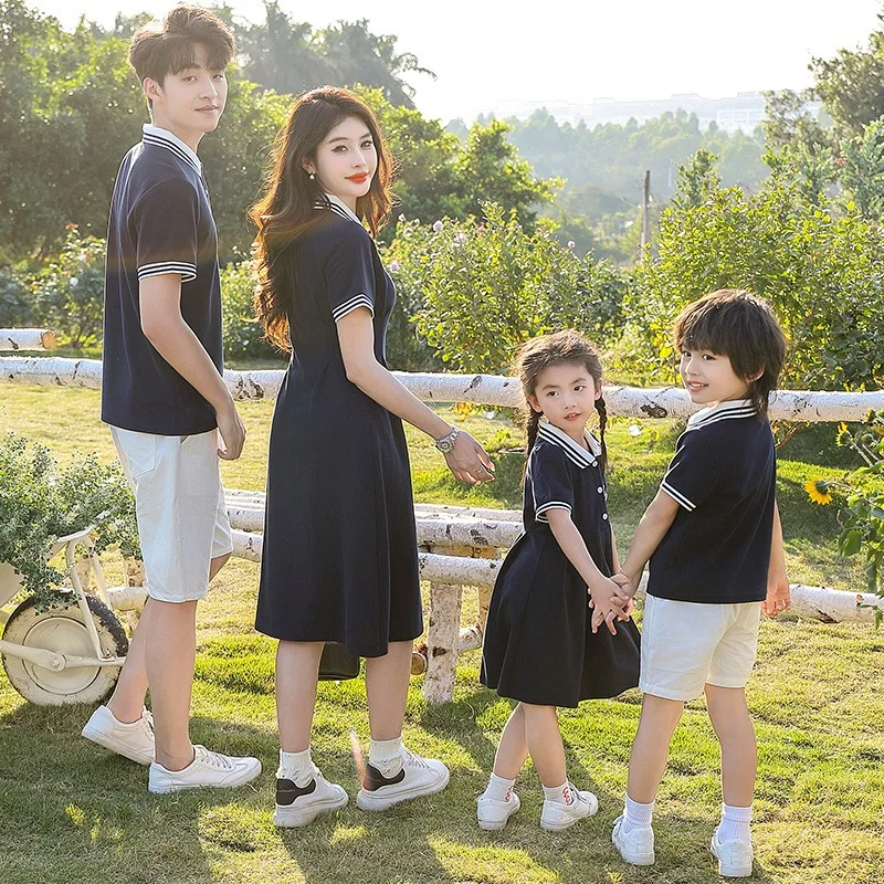 Family Matching Outfits Polo Shirt Women Blouse Dress Couple Set Wear Tee Summer Holiday Mother\'s Day Short Pants Gift