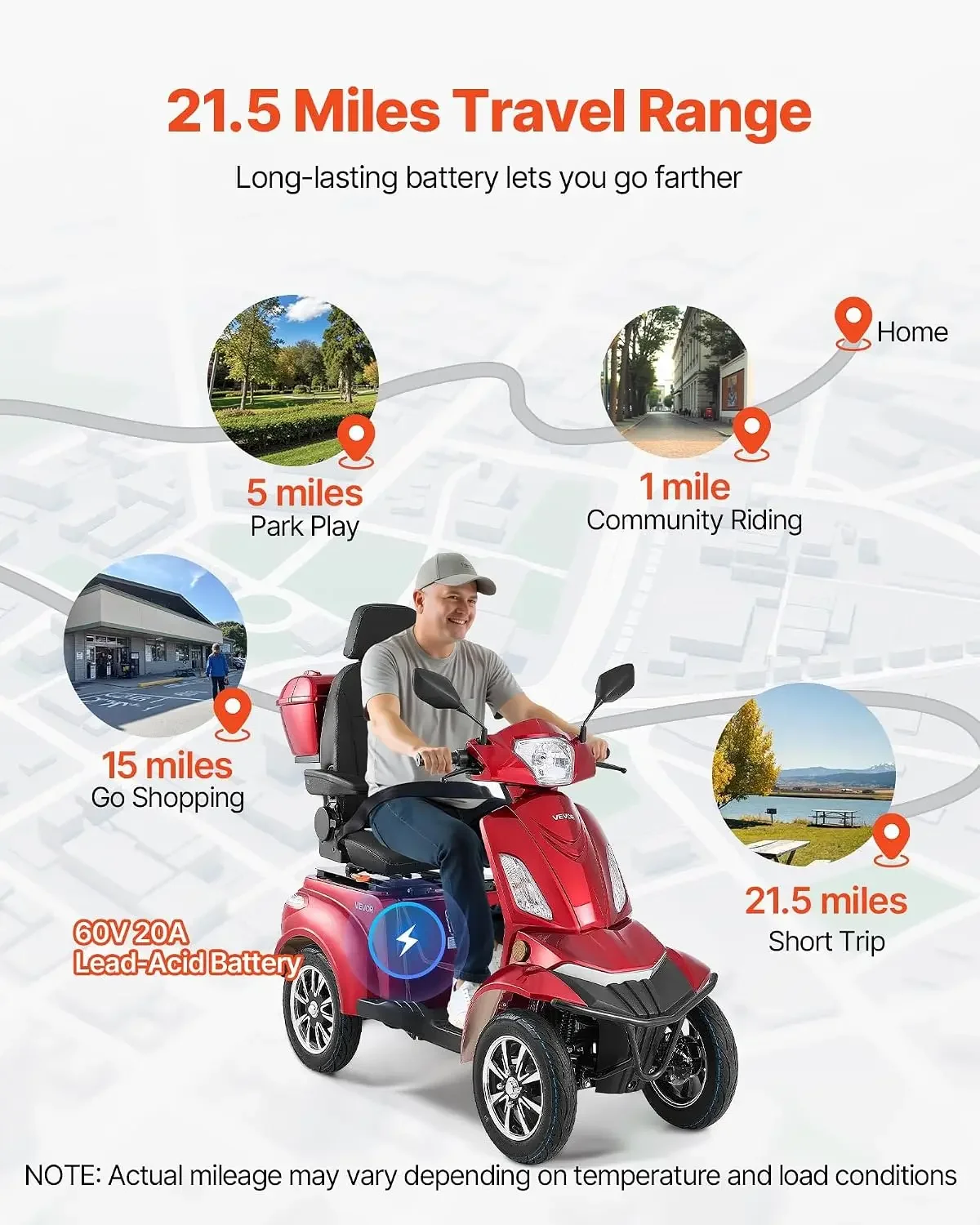 Heavy Duty 4-Wheel Mobility Scooter, Powerful 1000W Brushless Motor, 500 lbs Capacity, 21.5 Miles Long Range, All Terrain
