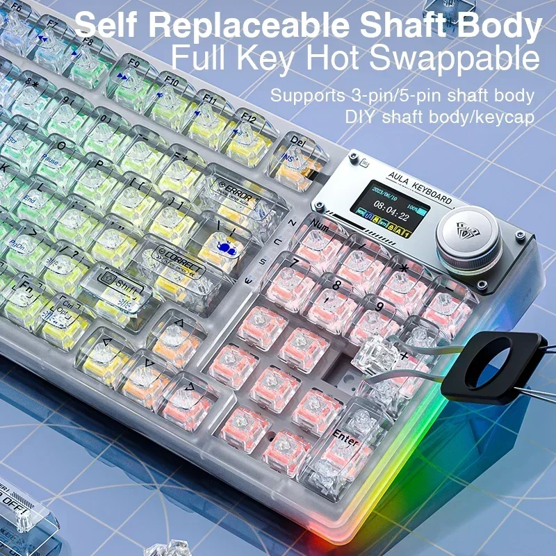 Imagem -04 - Aula F98pro Teclado Mecânico sem Fio 2.4g sem Fio Bluetooth Hot Swappable Transparente Rgb Retroiluminado Teclado para Jogos Personalizado