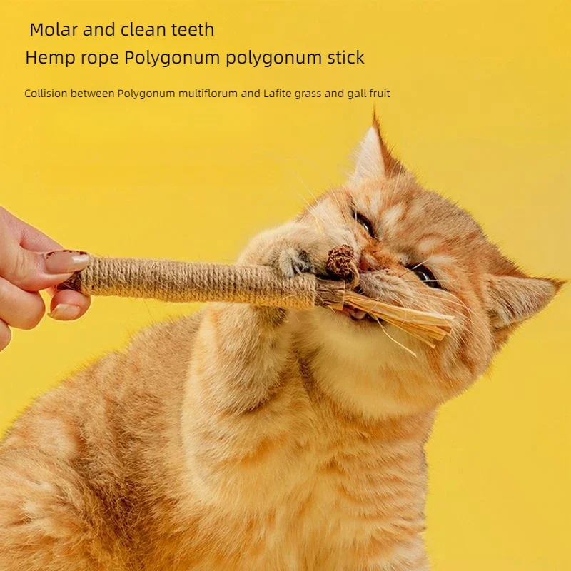 Pet Interactive Chew Sticks Cat Teeth Molar Cleaning Toy Polygonum Wood Gall Nut Raffia Silvervine Stick Hemp Rope Supplies