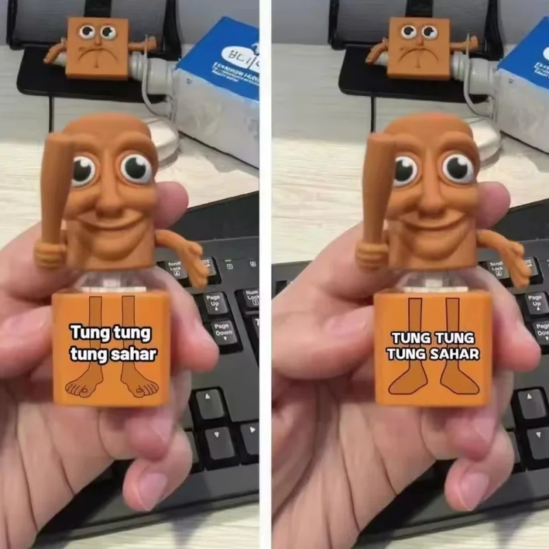 Mainan Tungtungtung Sahur Tongkat Kayu Gantungan Kunci Kancing Pria Liontin Bahasa Bercahaya Mainan Hadiah Dekoratif Model Periferal Anime