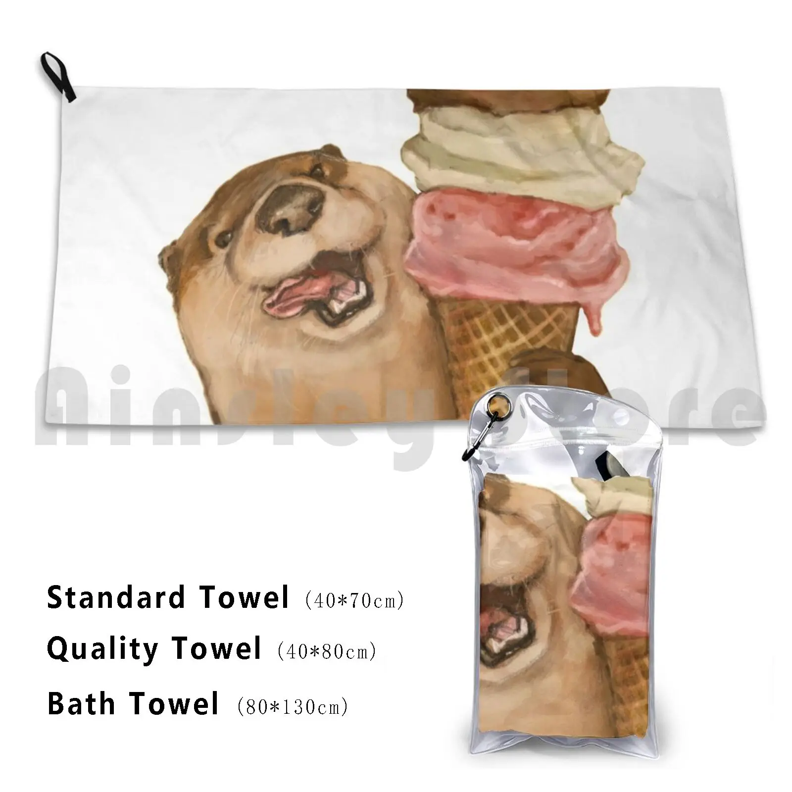 Time For A Treat Custom Towel Bath Towel Otter Ice Cream Humor