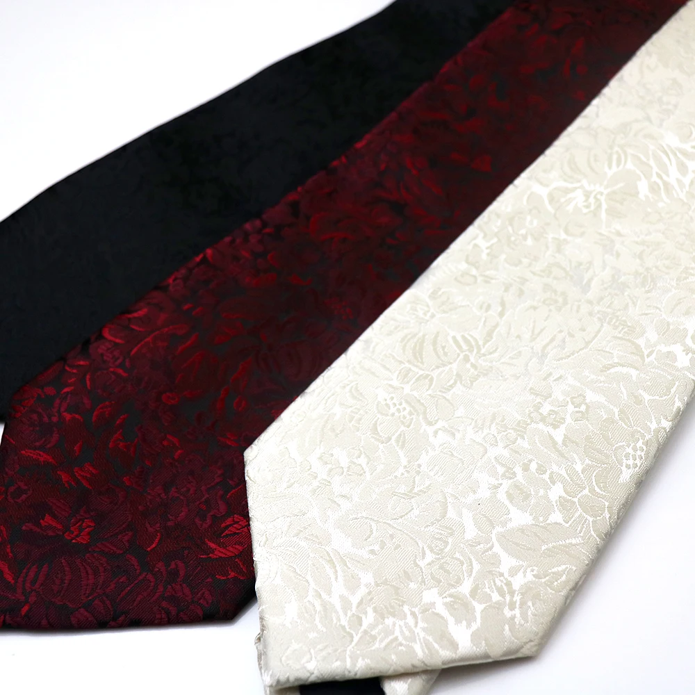 2025 New Floral White Neck Ties For Men Luxury Black Neckties Wedding Tuxedo Pocket Square Polyester Jacquard Bowties Soft Hanky