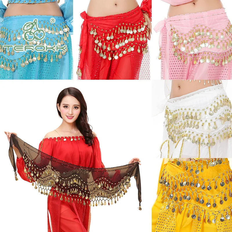 Taniec brzucha Szalik na biodra Spódnica z paskiem Cekiny Frędzle Taniec indyjski Taniec jazzowy Pas biodrowy Kostiumy sceniczne dla kobiet