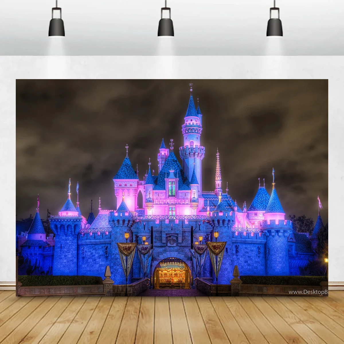 

8x6ft Fabric Happy Birthday Magic Princess Fireworks Photography Dream Castle Backdrop Banner Dance Dressed Up Party Decoration