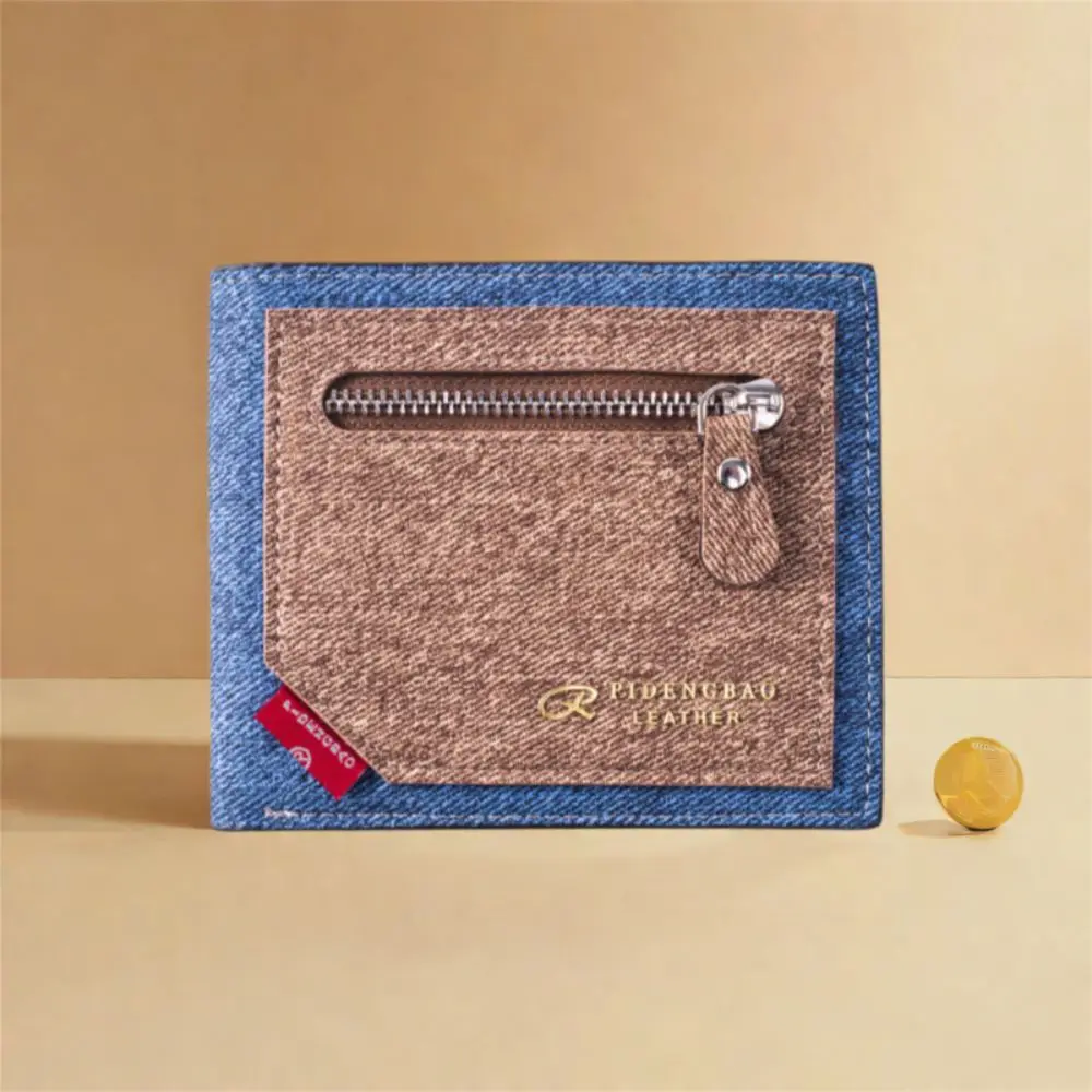 

PU Leather Men's Short Purse Leisure Color Contrast Two Fold Wallet Urban Recreational Soft Men's Card Holder Men's Hand Bag