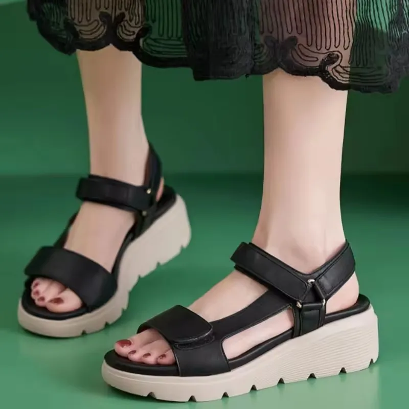 Women's Sandals Summer Casual Elegant PU Soft Non-Slip Comfort Light Beach Sea Wedges Platform Roman Shoes