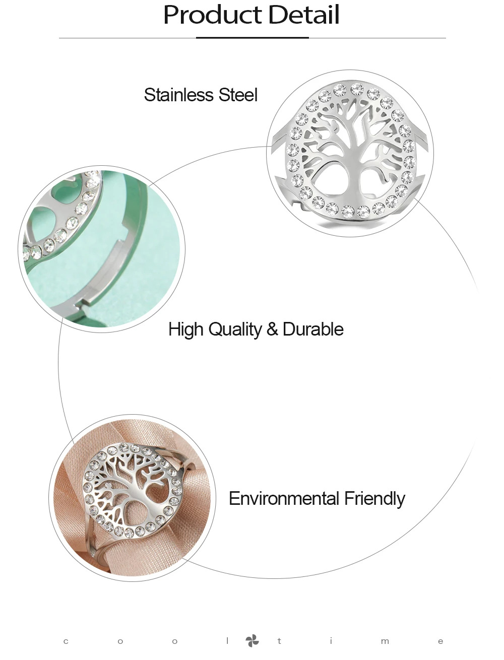 COOLTIME Baum des Lebens Klarer Zirkon Ring Edelstahl Verstellbar Damen Amulett Fingerringe Schmuck Geschenk – Detail 5