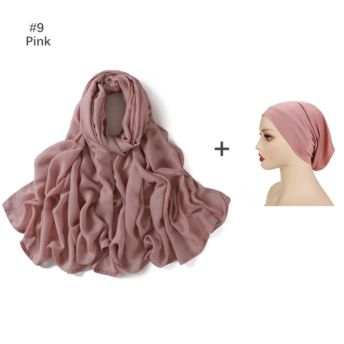

2Pcs Jersey Cap Muslim Hijab Set Women Long Scarf Shawl Wrap Headscarf Tube Turban Hat Matching Set Underscarf Bonnet 70*175CM