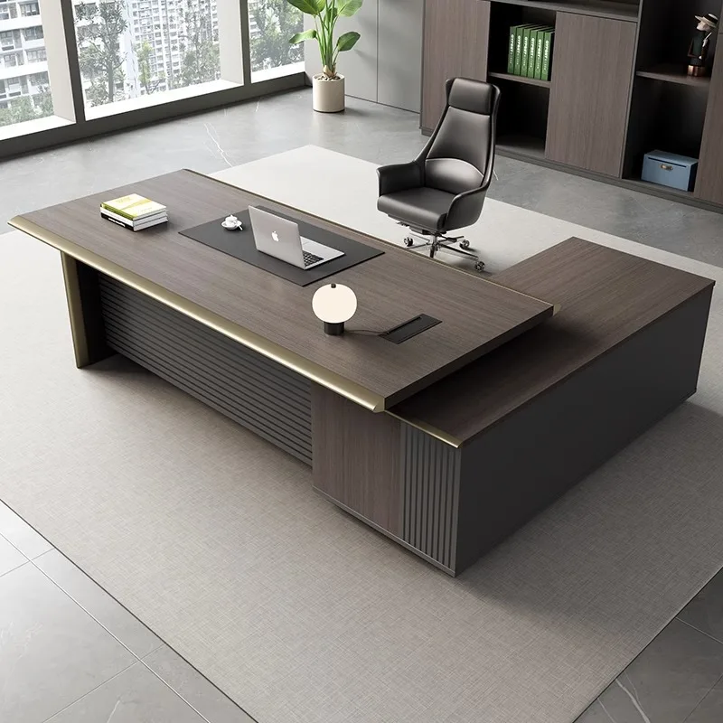 

Modern boss office desk aluminum alloy folded edge light luxury high-end furniture office desk and chair combination