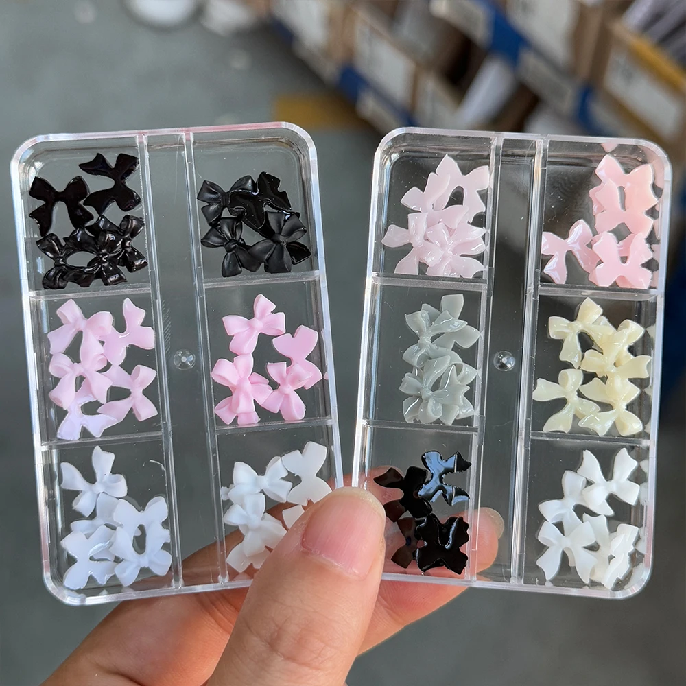 6Grids 3D Kawaii Strik Nail Art Decoraties Wit Roze Hars Strik Nail Charms Y2k Plaksteen Bowtie Ambachten Nagel Accessorie