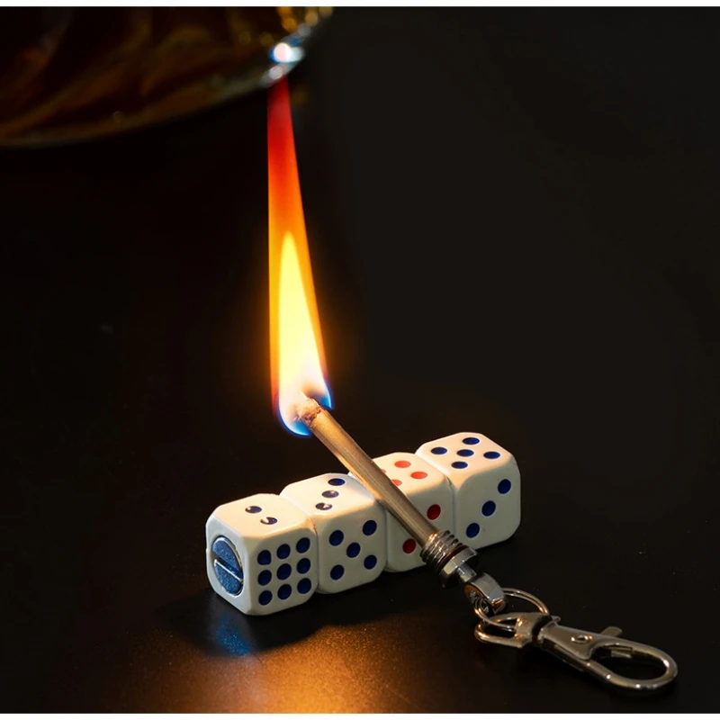 

New Personalized Creative Night Light Dice Keychain Lighter Outdoor Portable Match Lighter Men's Essential Small Tool