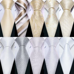 Champagne Stripe Wedding Tie For Men Luxury Handkerchief Cufflinks High Quality Suit Necktie Designer Gifts 5323
