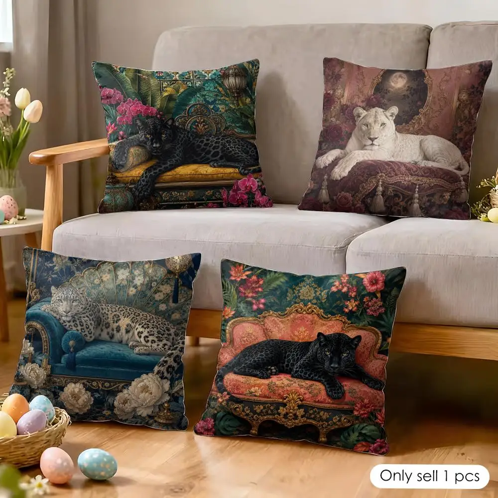 Baroque Panther Lounge Cushion Cover Soft Short Plush Pillow Cover Smooth Cozy Texture Aesthetic Cushion Case Home Decor
