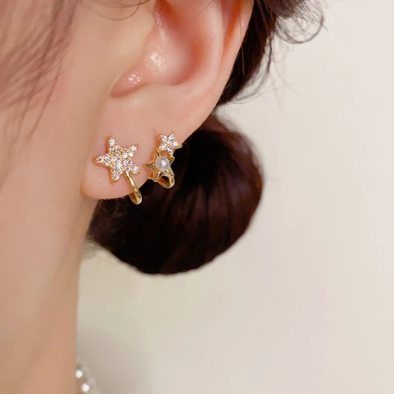 

Gold Plated Star Ear Cuffs Earrings Women's Fashion Jewelry CZ Zirconia Clip-On Fake Piercing Earrings Accessory Wholesale