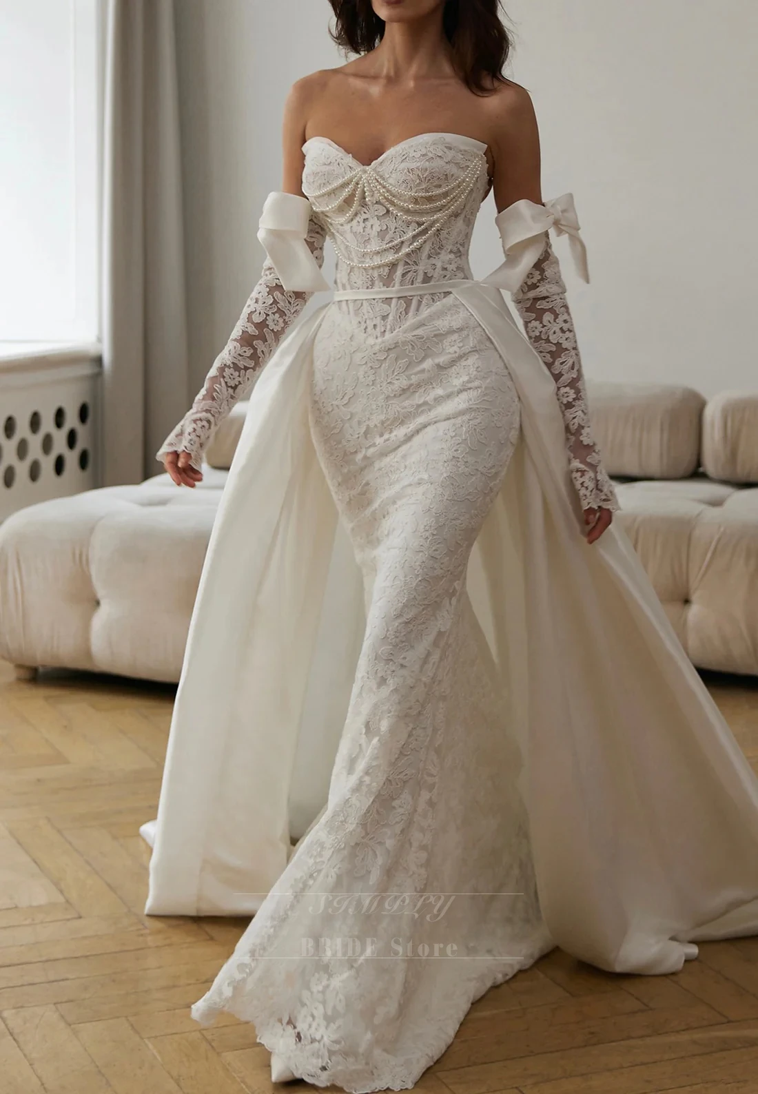 Appliques Pearls Wedding Dresses Sweetheart Modern Robe De Mariée 2026 Lace A Line Maxi Vestido De Noiva Customized