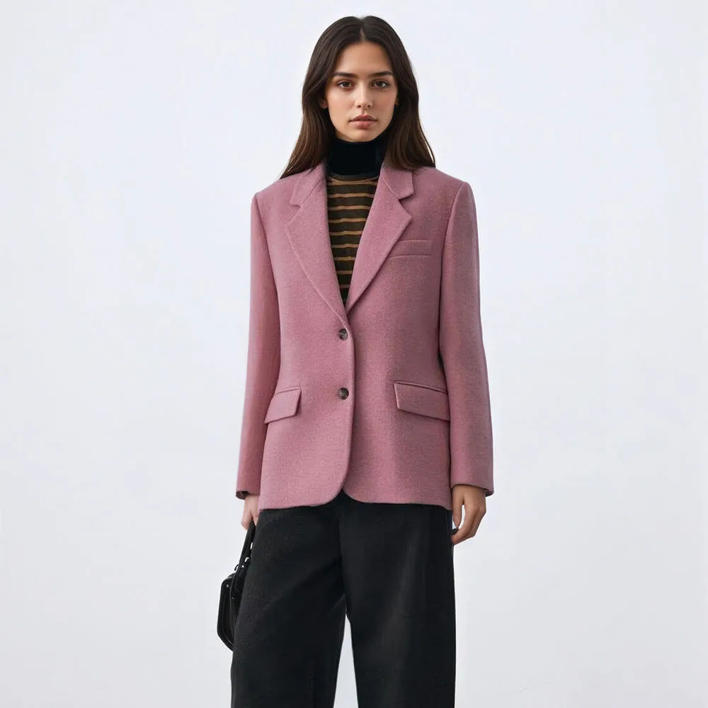 

Зимний новый женский модный простой милый крутой стильный розовый тонированный пиджак