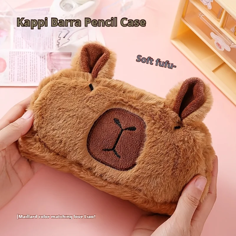 A capybara pencil case, plush pencil case, large-capacity stationery box, makeup brush storage bag, office sundry storage, penci