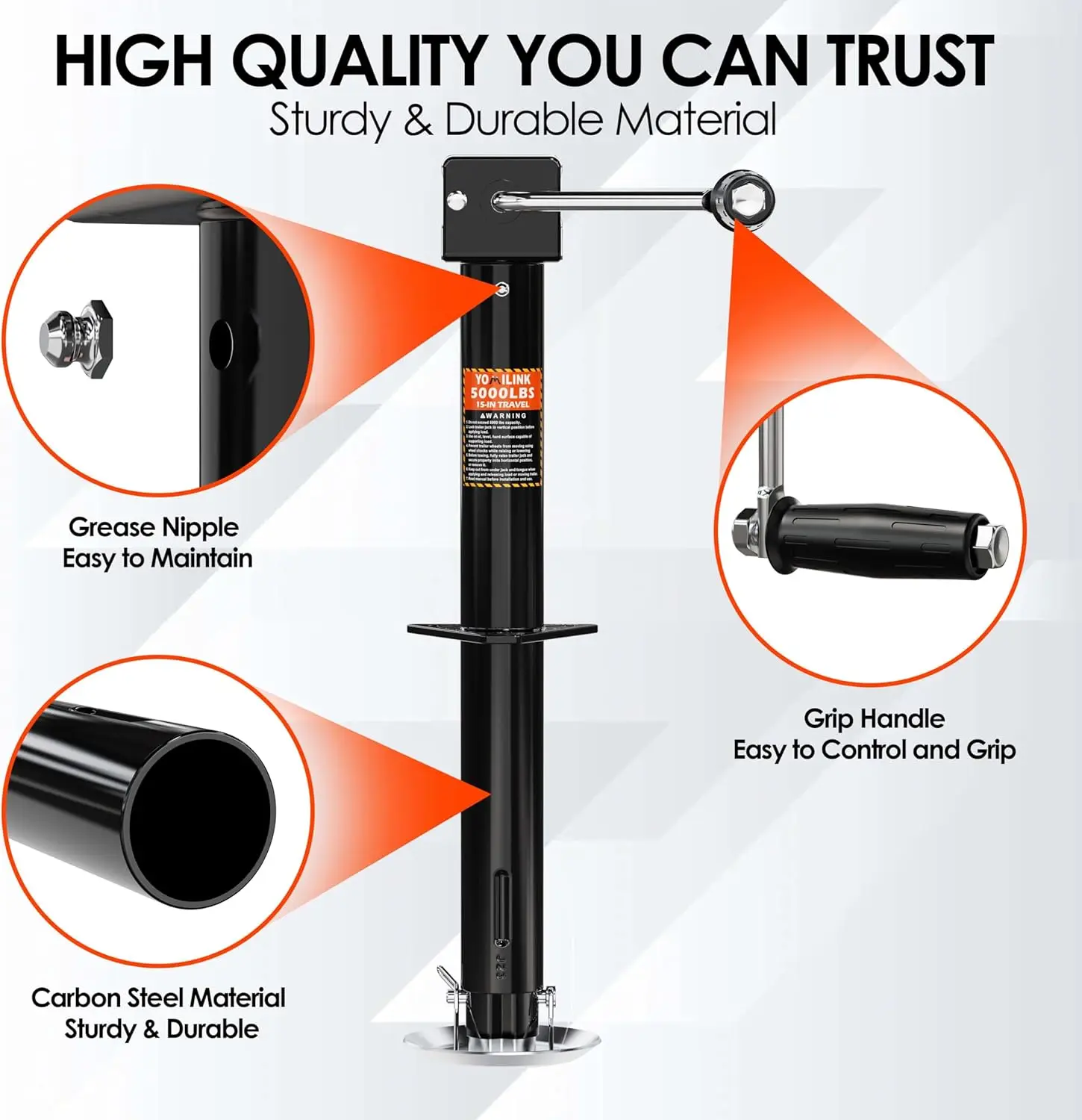 

5000 lbs A-Frame Trailer Jack, 15" Lift, Adjustable 5-Level Drop Leg, 5K Jack for RV Trailer Boat