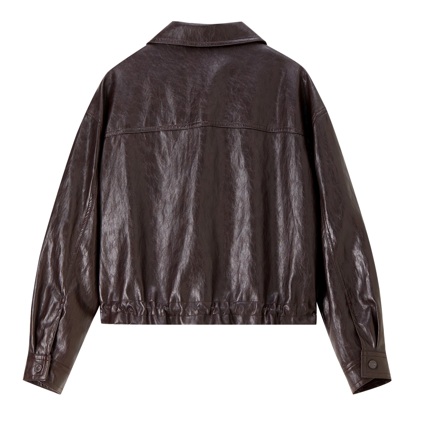 SENTUBILA Women American Streetwear Faux Leather Jacket Retro Modern Moto Lapel Collar Drop‑Shoulder Cropped Outerwear W63GA8282