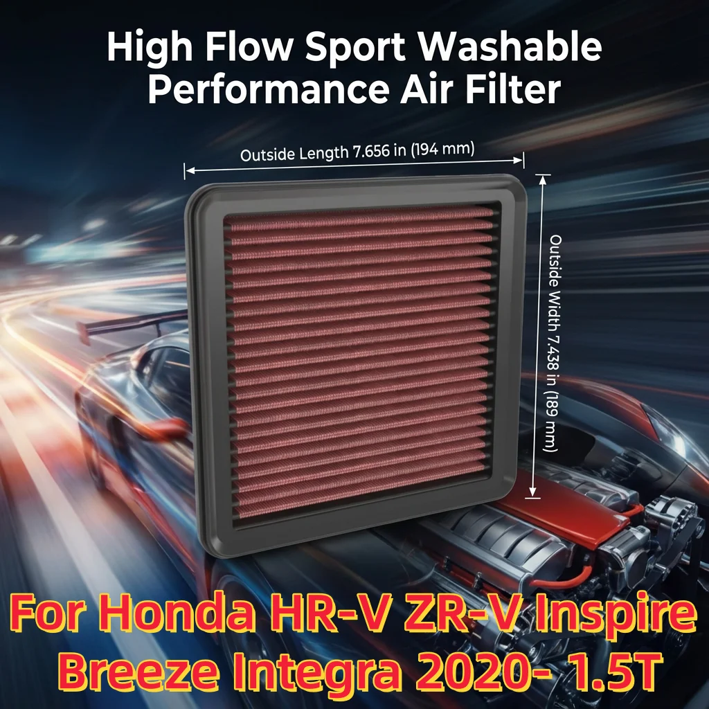 

For Honda HR-V ZR-V Inspire Breeze Integra 2020- 1.5T High Flow Sport Washable Performance Panel Air Filter Replacement 33-5120