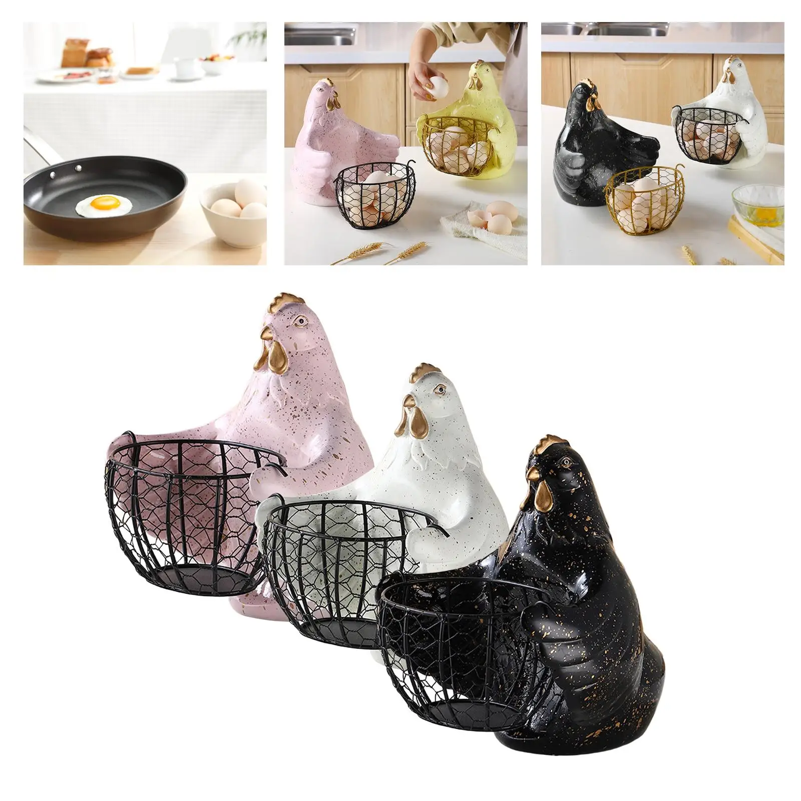 Wire Baskets Hen Ornament Organizer Egg Holder for Pantry Kitchen Organizing