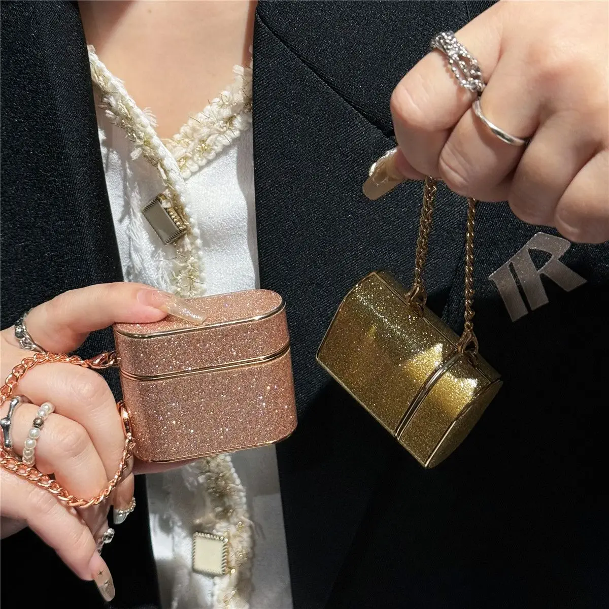 Glitter Bucket Bag Headphone Case, minimalista para fones de ouvido AirPods Pro, AirPods 2, AirPods 3, moda de luxo, novo